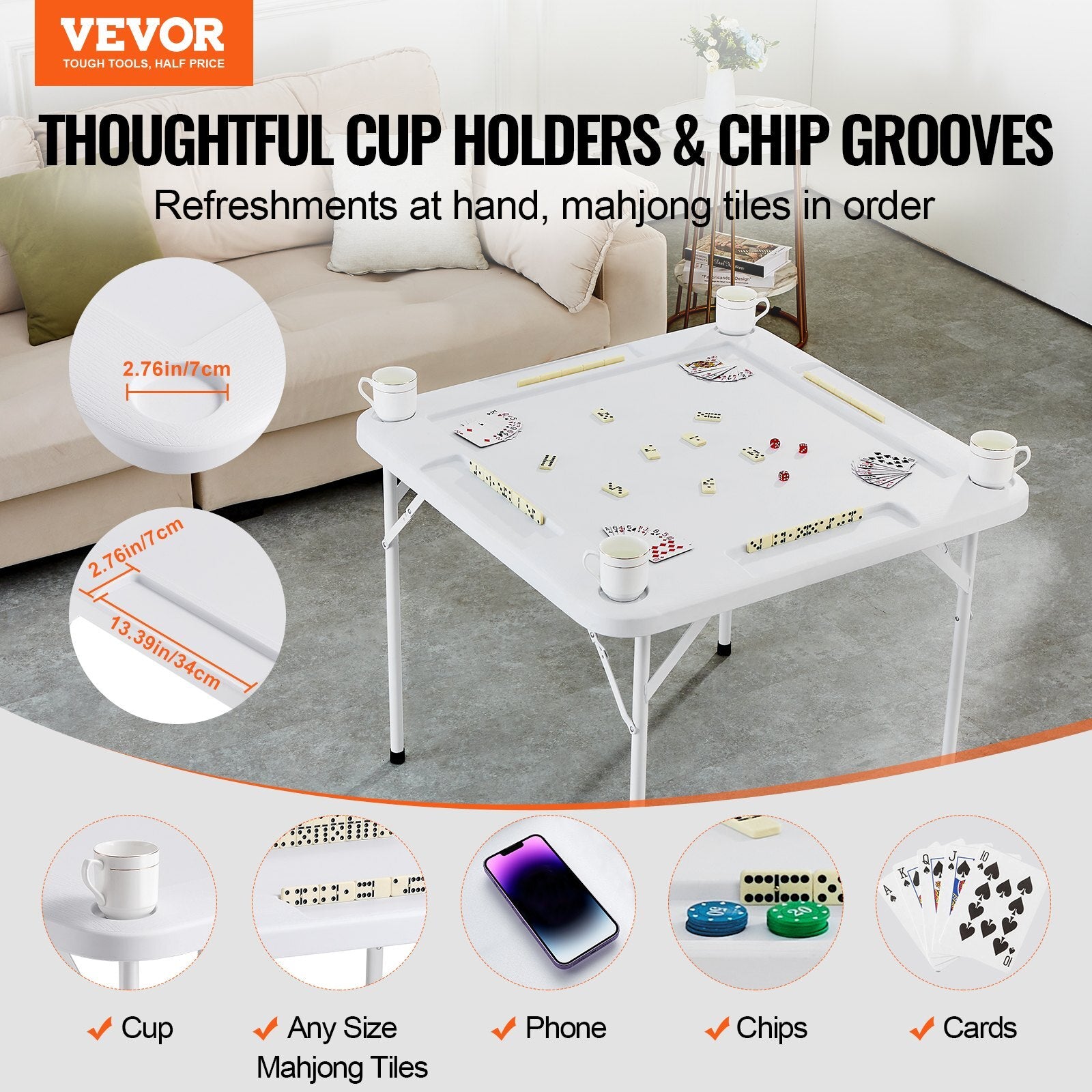 VEVOR Mahjong Table 4 Player Folding Card Table & 4 Cup Holders - Premium Mahjong set from VEVOR - Just $108.56! Shop now at Rapidvehicles