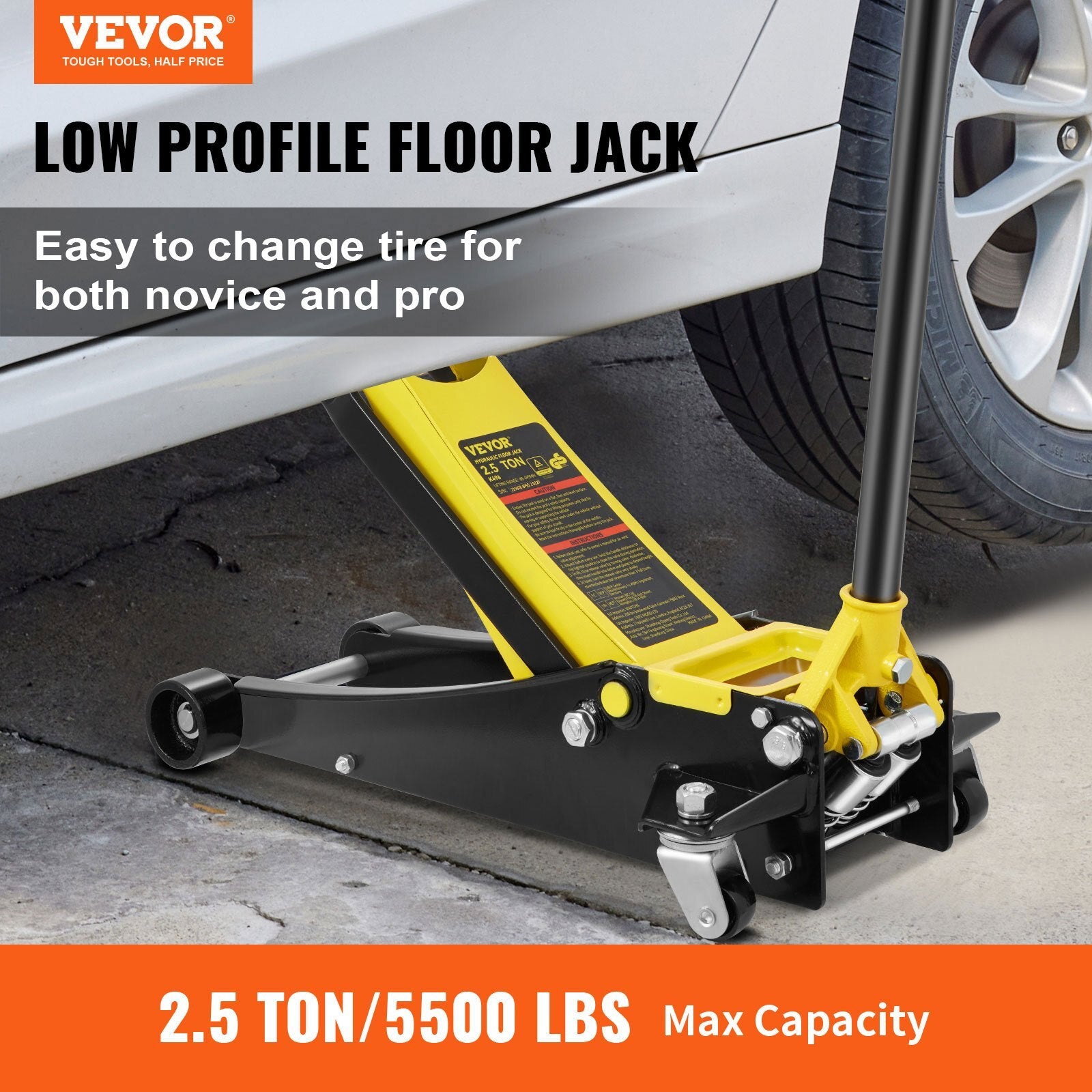 VEVOR Low Profile Floor Jack 2.5 Ton Heavy Duty Steel Dual Piston Rapid Pump - Premium Floor Jacks from VEVOR - Just $239.69! Shop now at Rapidvehicles