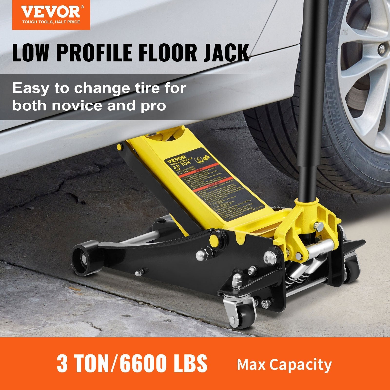 VEVOR Floor Jack, 3 Ton Low Profile Floor Jack, Heavy-duty Steel Racing Floor Jack with Dual Pistons Quick Lift Pump, Floor Jack Lifting Range 3.35"-19.69" - Premium Floor Jacks from VEVOR - Just $194.99! Shop now at Rapidvehicles