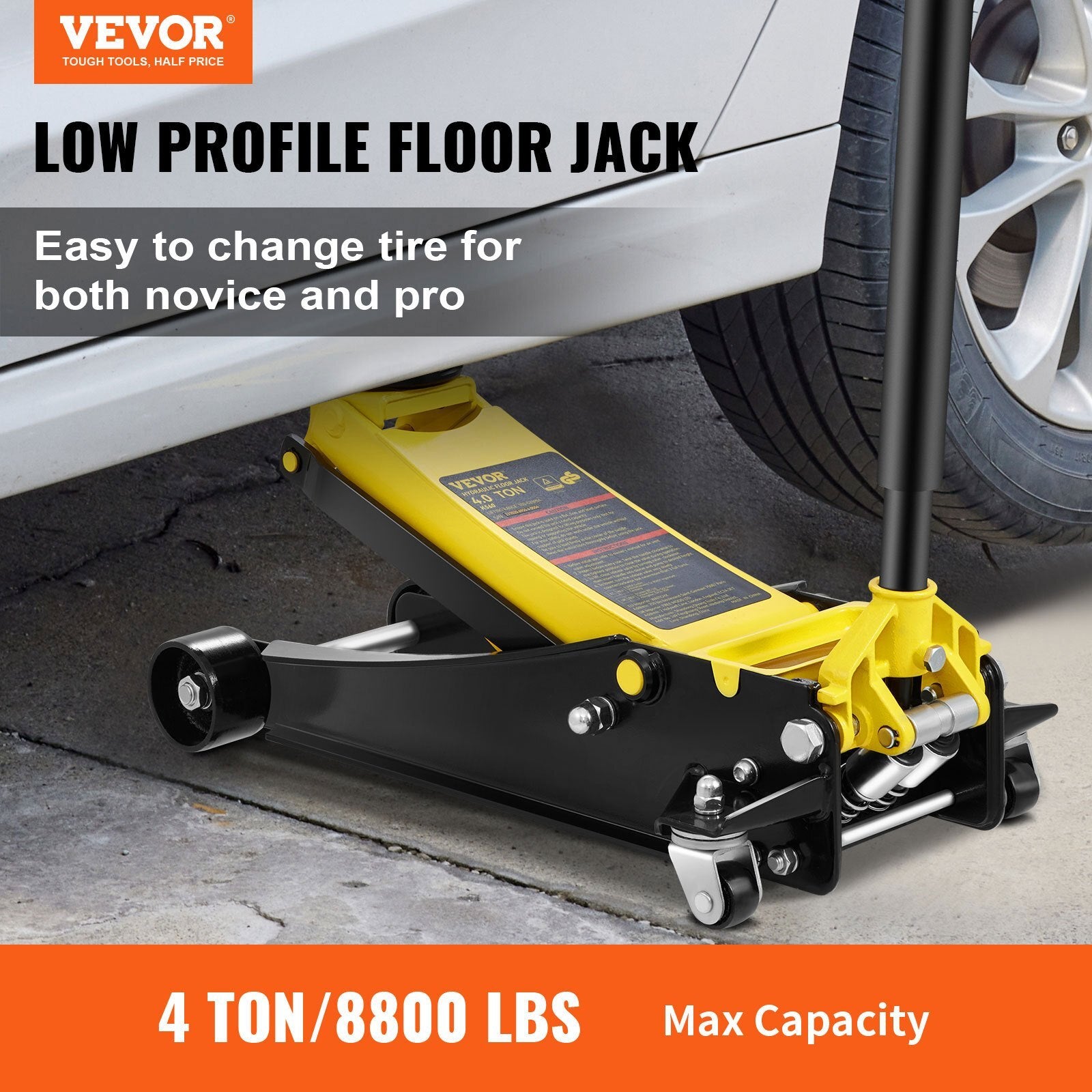 VEVOR Low Profile Floor Jack 4 Ton Heavy Duty Steel Dual Piston Rapid Pump - Premium Floor Jacks from VEVOR - Just $238.99! Shop now at Rapidvehicles