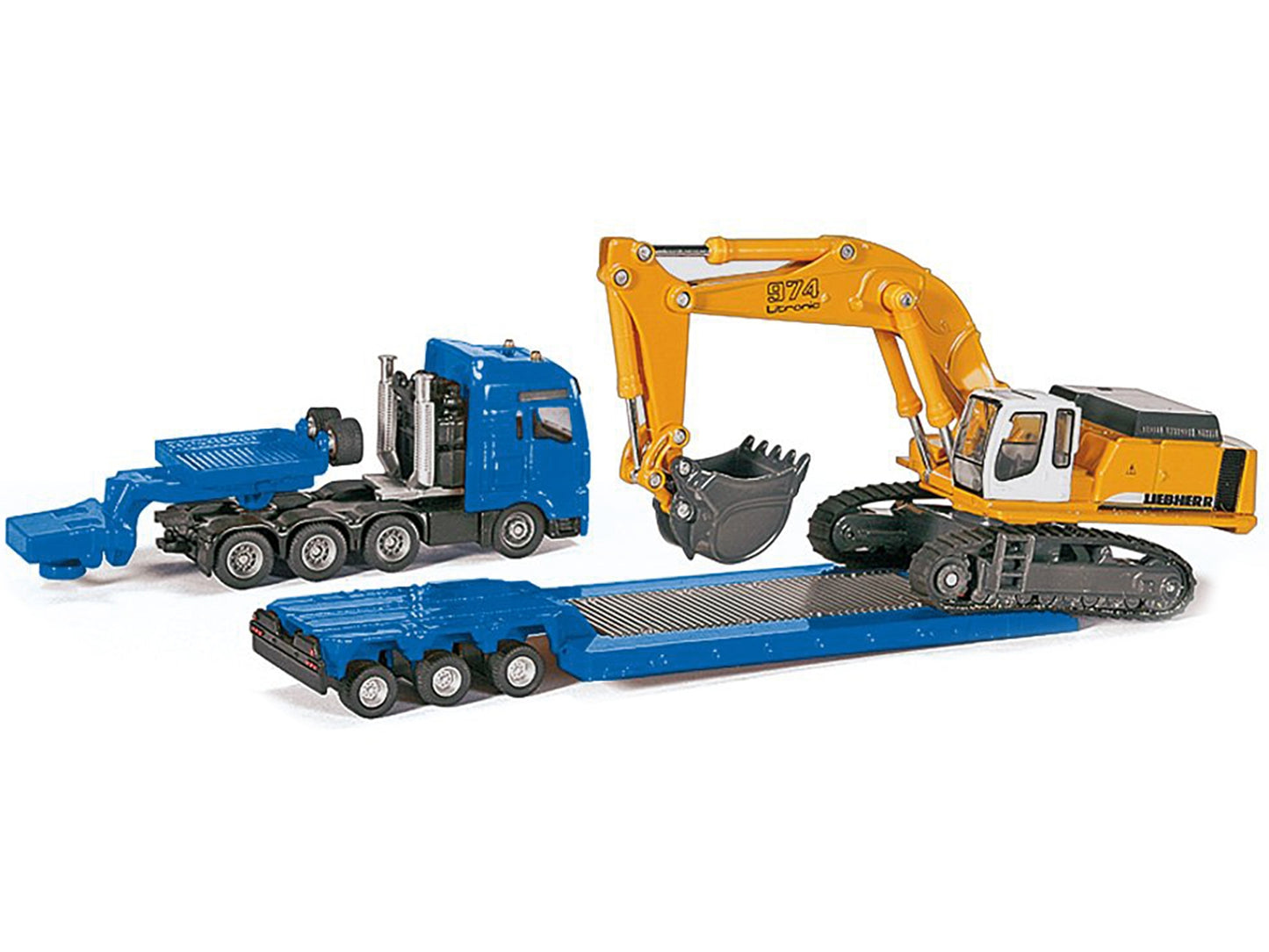 Heavy Haulage Flatbed Transporter Blue and Liebherr 974 Litronic