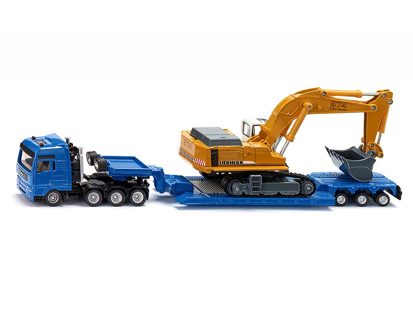 Heavy Haulage Flatbed Transporter Blue and Liebherr 974 Litronic