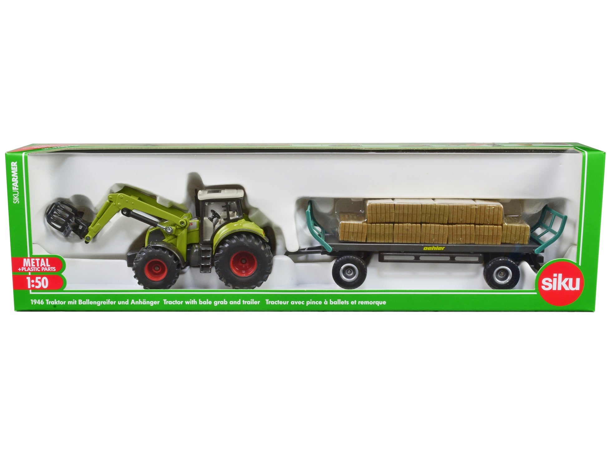 Claas Tractor with Square Bale Grab Green and Oehler Bale Trailer - Premium Other from SIKU - Just $80.06! Shop now at Rapidvehicles