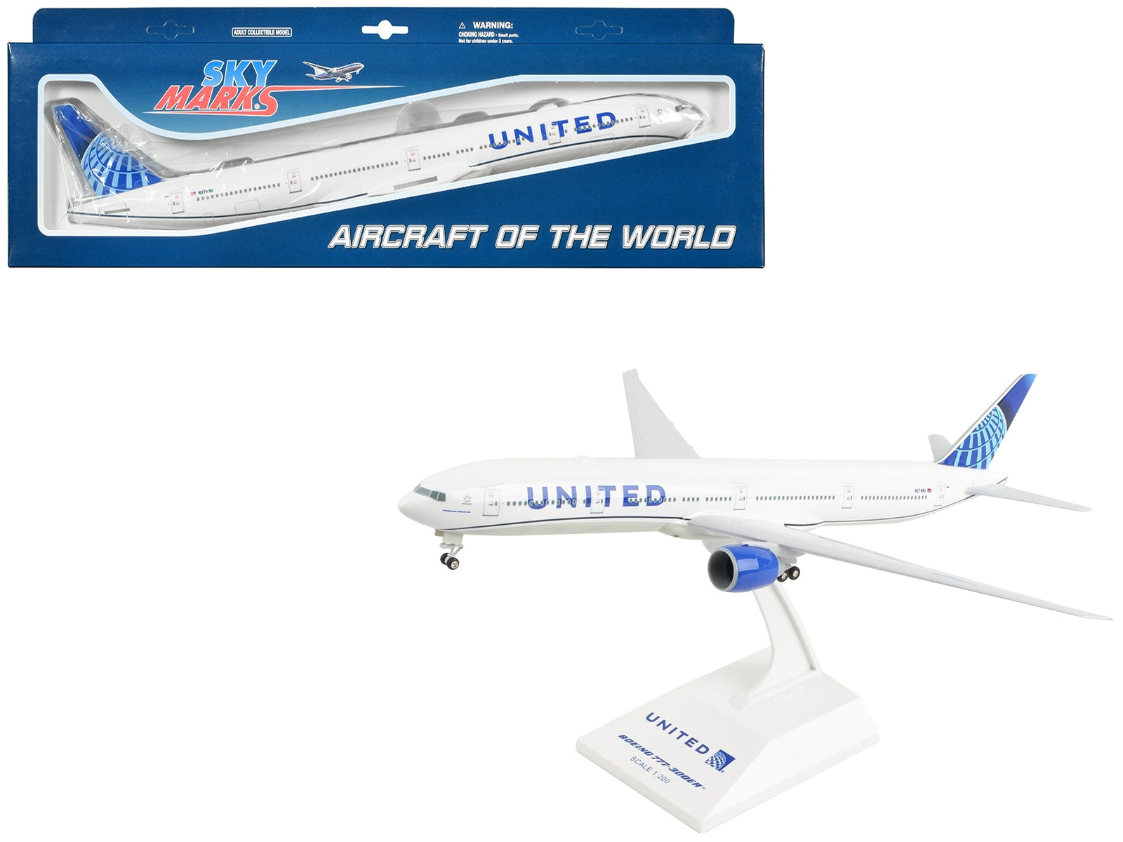 Boeing 777-300 Commercial Aircraft with Landing Gear "United Airlines" (N2749U) White with Blue Tail (Snap-Fit) 1/200 Plastic Model by Skymarks - Premium Boeing from GeminiJets - Just $87.99! Shop now at Rapidvehicles