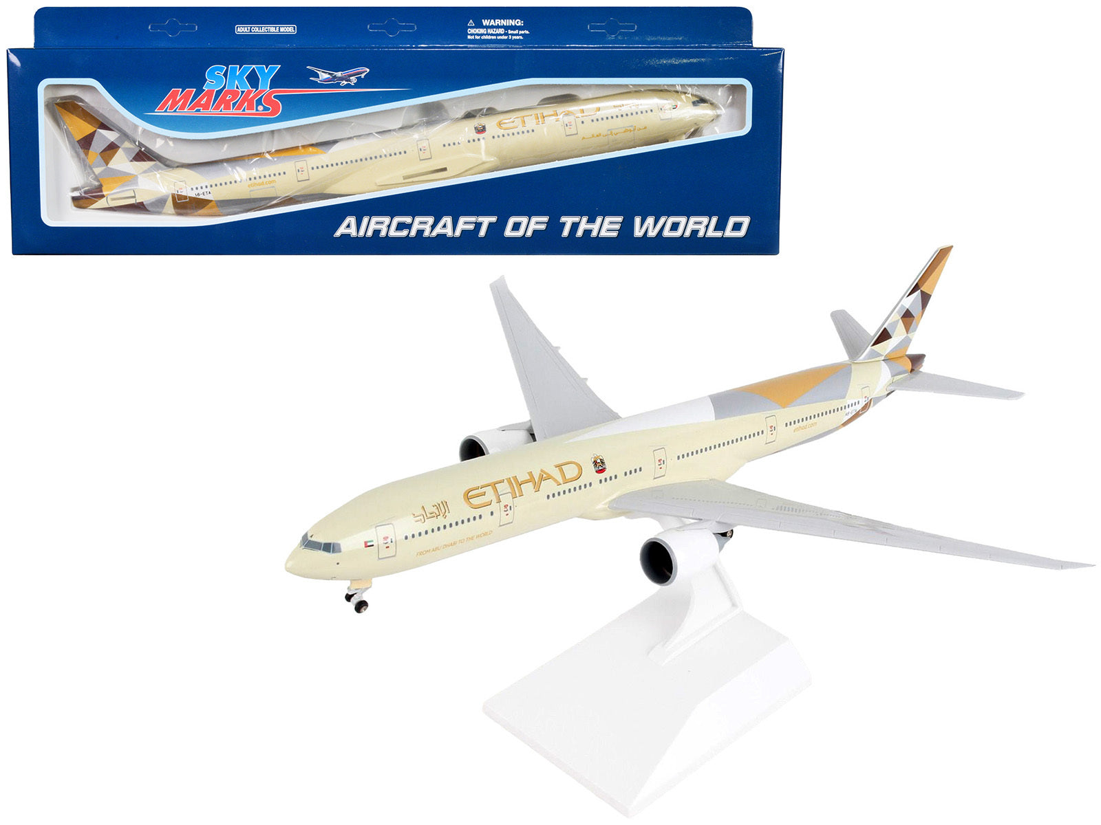 Boeing 777-300ER Commercial Aircraft with Landing Gear "Etihad Airways" (A6-ETA) Beige with Tail Graphics (Snap-Fit) 1/200 Plastic Model by Skymarks - Premium Boeing from Skymarks - Just $102.99! Shop now at Rapidvehicles