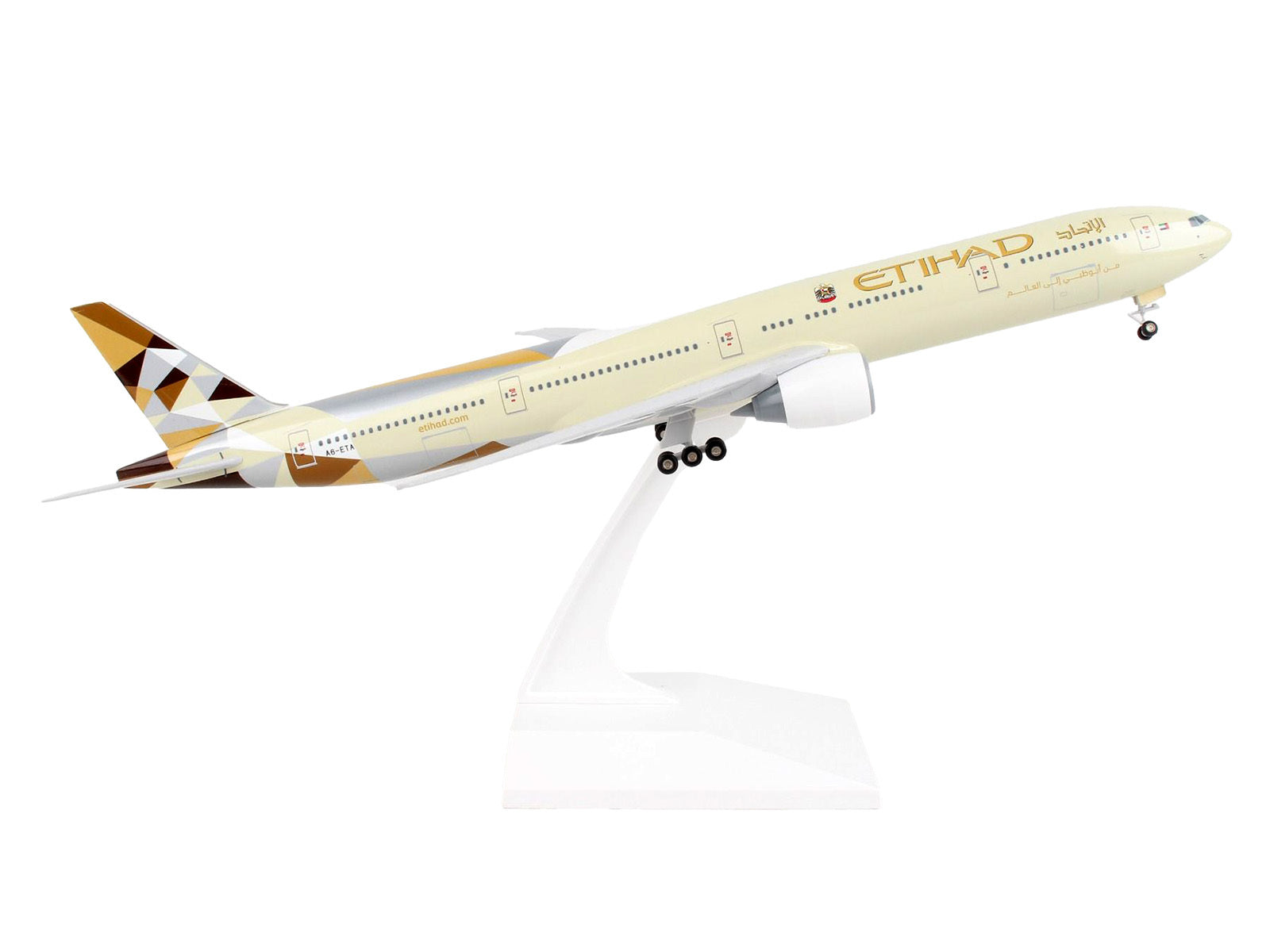 Boeing 777-300ER Commercial Aircraft with Landing Gear "Etihad Airways" (A6-ETA) Beige with Tail Graphics (Snap-Fit) 1/200 Plastic Model by Skymarks - Premium Boeing from Skymarks - Just $102.99! Shop now at Rapidvehicles