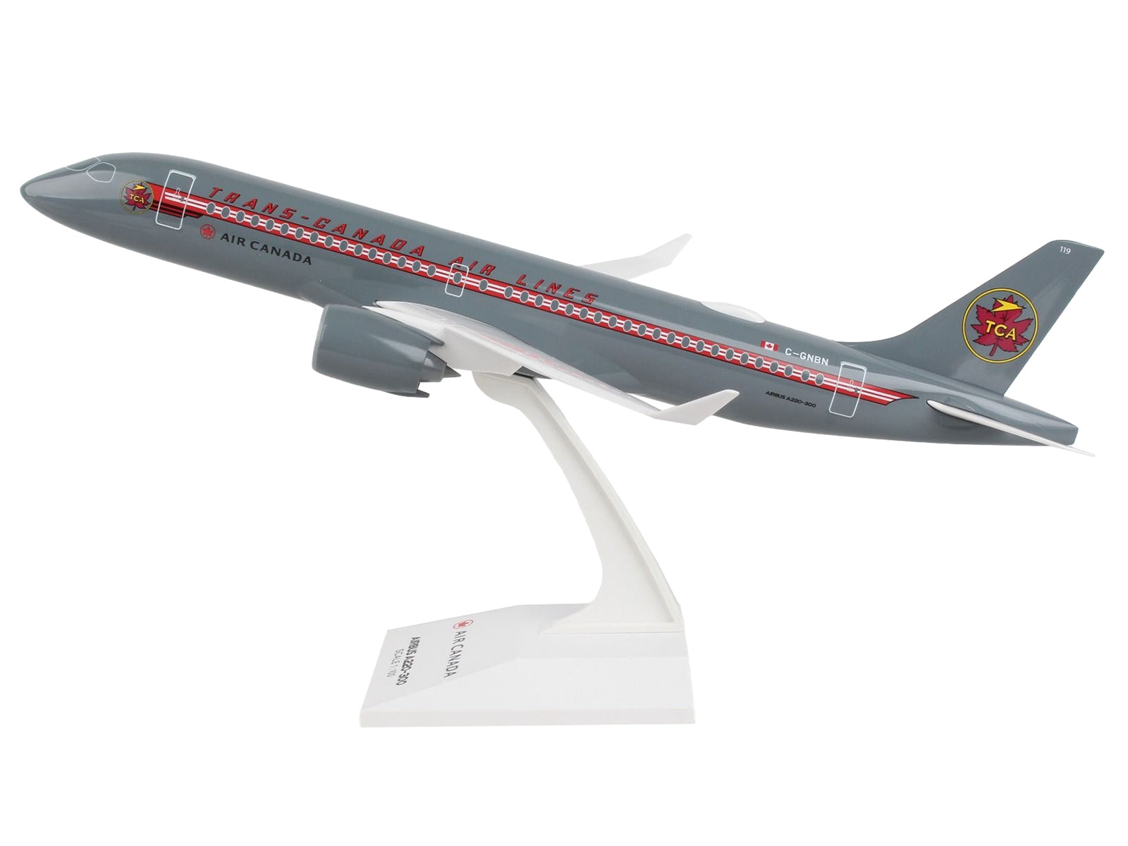 Airbus A220-300 Commercial Aircraft "Trans-Canada Air Lines - Air Canada" (C-GNBN) Gray with Red Stripes (Snap-Fit) 1/100 Plastic Model by Skymarks - Premium Airbus from Skymarks - Just $95.99! Shop now at Rapidvehicles