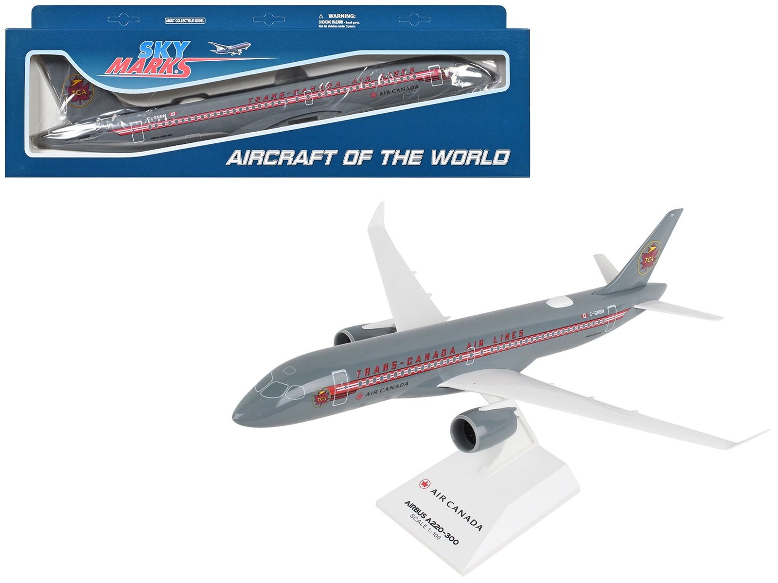 Airbus A220-300 Commercial Aircraft "Trans-Canada Air Lines - Air Canada" (C-GNBN) Gray with Red Stripes (Snap-Fit) 1/100 Plastic Model by Skymarks - Premium Airbus from Skymarks - Just $95.99! Shop now at Rapidvehicles