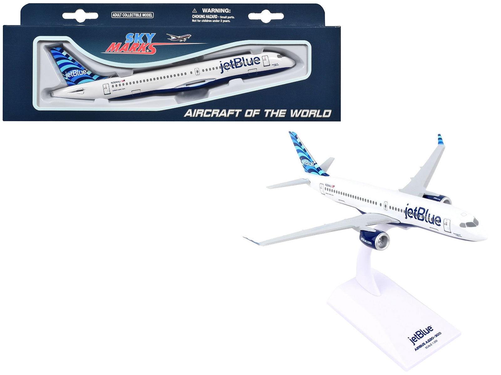 Airbus A220-300 Commercial Aircraft "JetBlue Airways" (N3044J) White with Blue Tail (Snap-Fit) 1/200 Plastic Model by Skymarks - Premium Airbus from Skymarks - Just $84.99! Shop now at Rapidvehicles