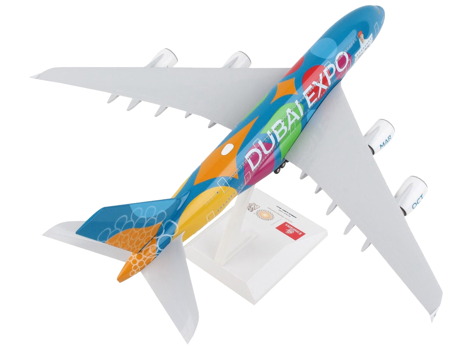 Airbus A380 Commercial Aircraft with Landing Gear "Emirates Airlines - Dubai Expo" (A6-EEU) Blue with Graphics (Snap-Fit) 1/200 Plastic Model by Skymarks - Premium Airbus from Skymarks - Just $116.99! Shop now at Rapidvehicles