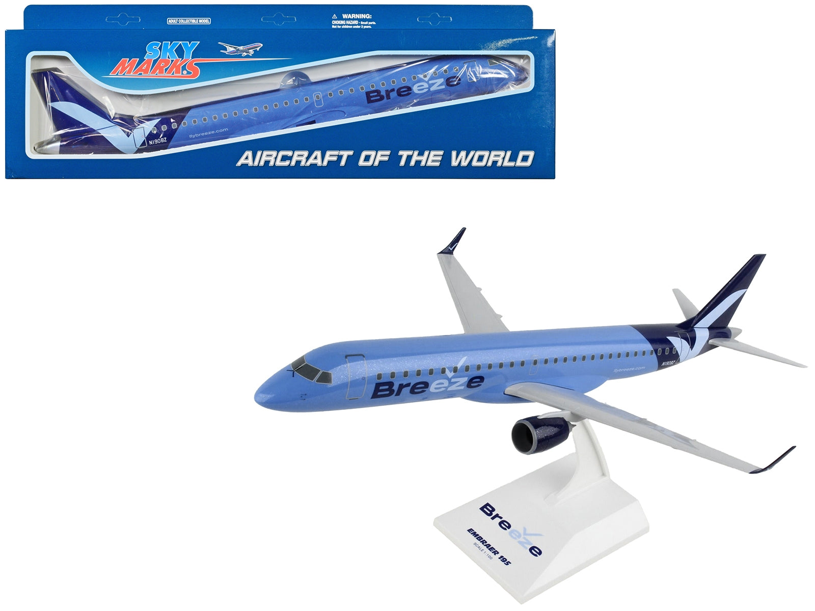 Embraer E195 Commercial Aircraft "Breeze Airways" (N190BZ) Blue (Snap-Fit) 1/100 Plastic Model by Skymarks - Premium Embraer from Skymarks - Just $102.99! Shop now at Rapidvehicles