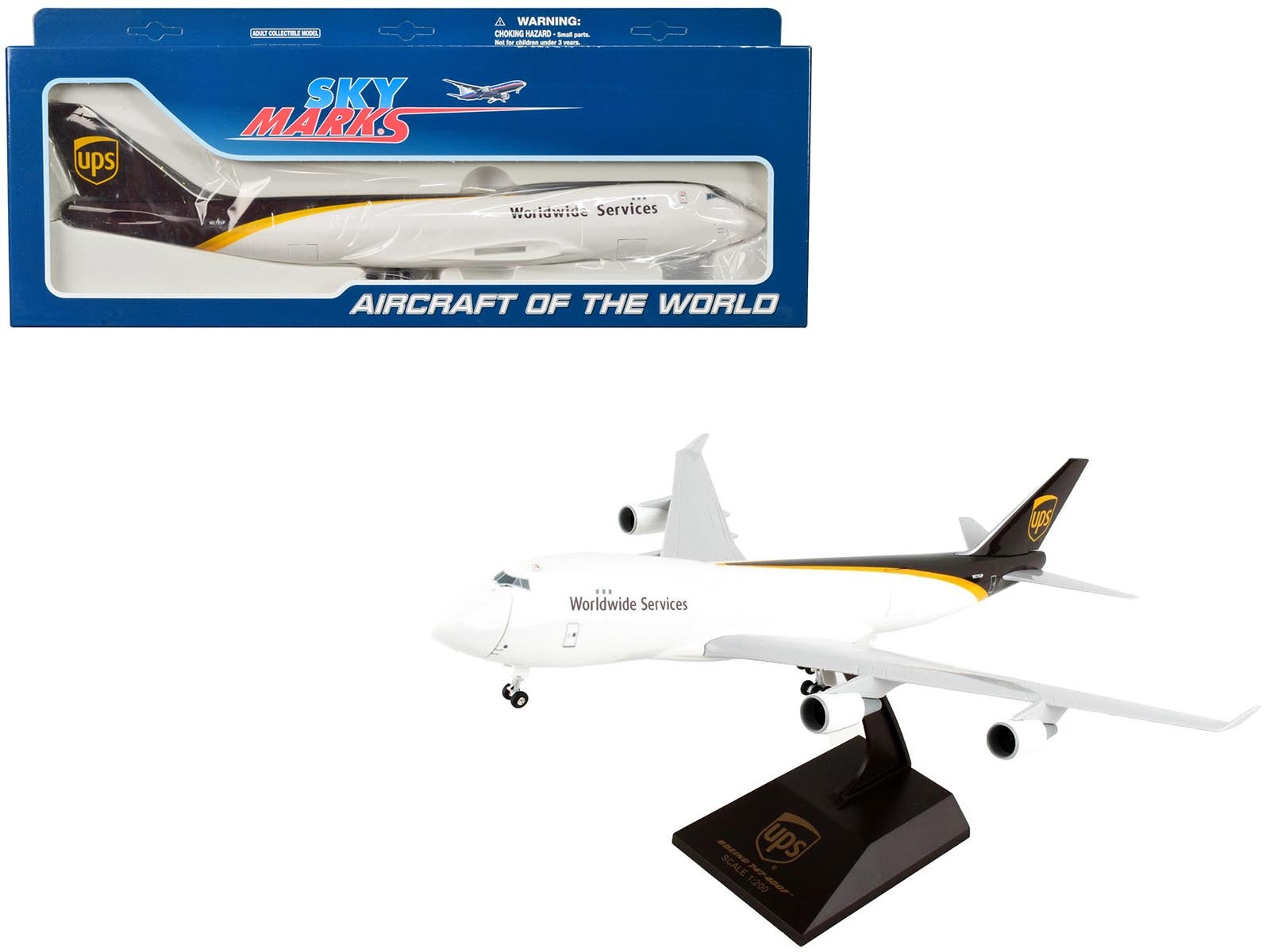 Boeing 747-400F Commercial Aircraft with Landing Gear "UPS Worldwide Services" (N572UP) White and Brown (Snap-Fit) 1/200 Plastic Model by Skymarks - Premium Boeing from Skymarks - Just $134.99! Shop now at Rapidvehicles