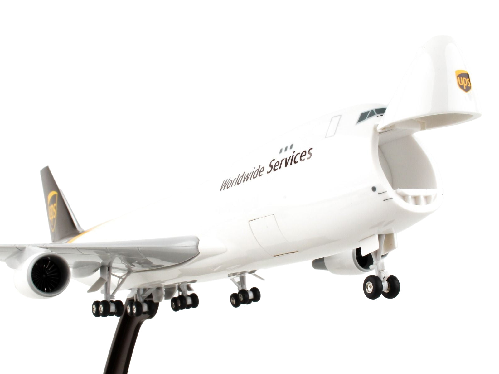 Boeing 747-400F Commercial Aircraft with Landing Gear "UPS Worldwide Services" (N572UP) White and Brown (Snap-Fit) 1/200 Plastic Model by Skymarks - Premium Boeing from Skymarks - Just $134.99! Shop now at Rapidvehicles