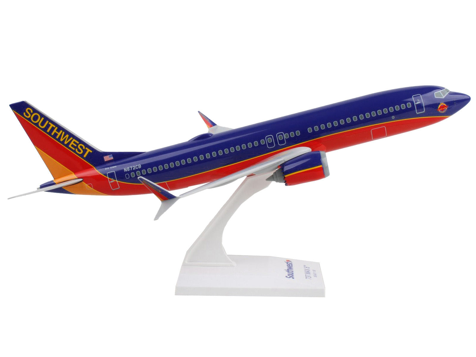 Boeing 737 MAX 8 Commercial Aircraft "Southwest Airlines" (N872CB) Blue with Red and Orange Stripes (Snap-Fit) 1/130 Plastic Model by Skymarks - Premium Boeing from Skymarks - Just $86.99! Shop now at Rapidvehicles