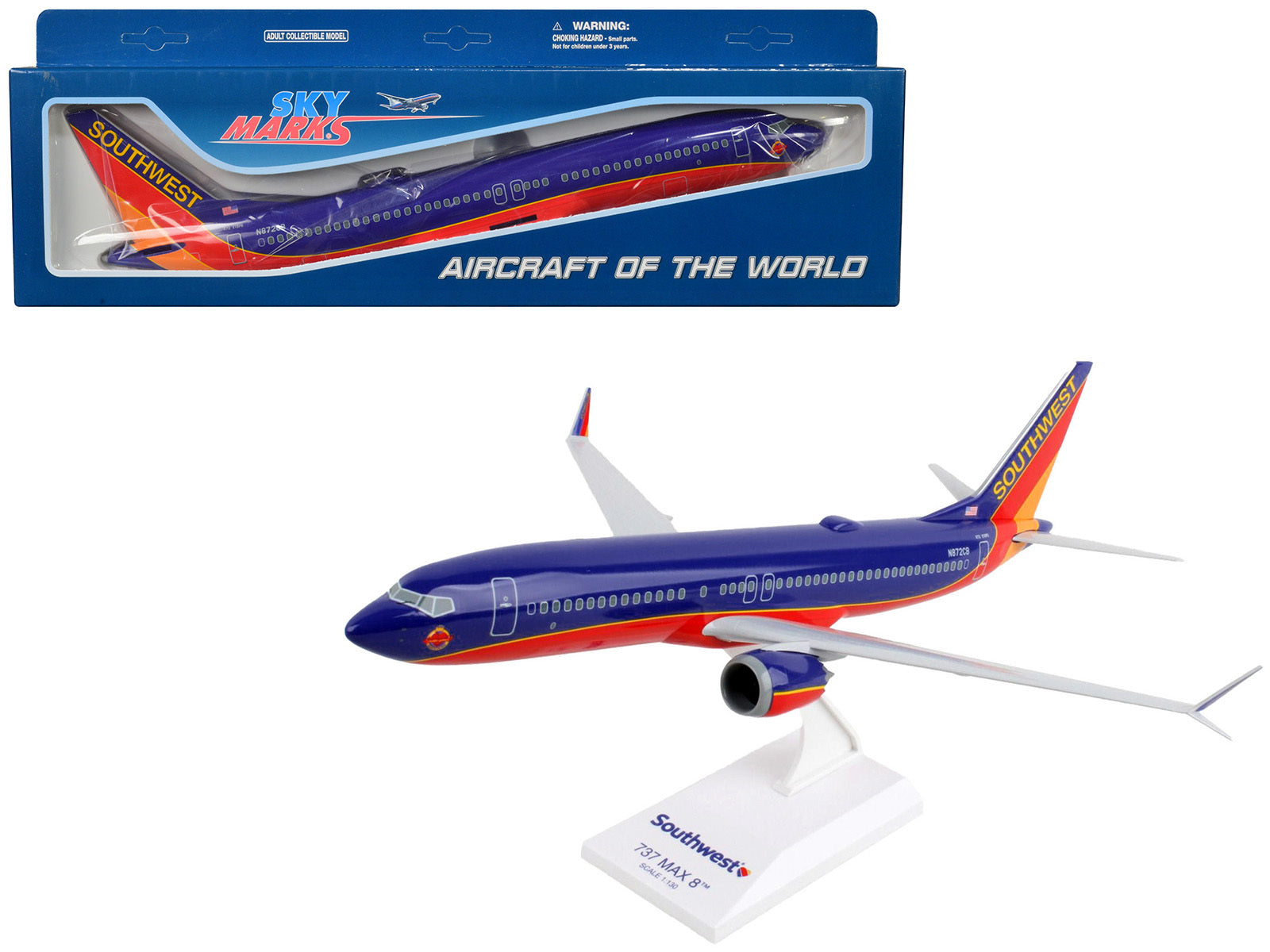 Boeing 737 MAX 8 Commercial Aircraft "Southwest Airlines" (N872CB) Blue with Red and Orange Stripes (Snap-Fit) 1/130 Plastic Model by Skymarks - Premium Boeing from Skymarks - Just $86.99! Shop now at Rapidvehicles