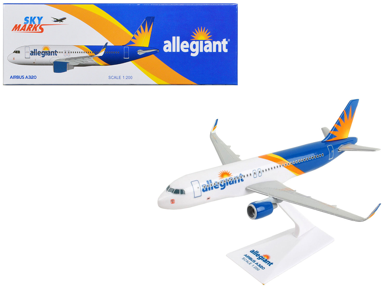 Airbus A320 Commercial Aircraft "Allegiant Air" (N246NV) White and Blue with Orange Stripes (Snap-Fit) 1/200 Plastic Model by Skymarks - Premium Aircrafts and War Planes from Skymarks - Just $36.99! Shop now at Rapidvehicles