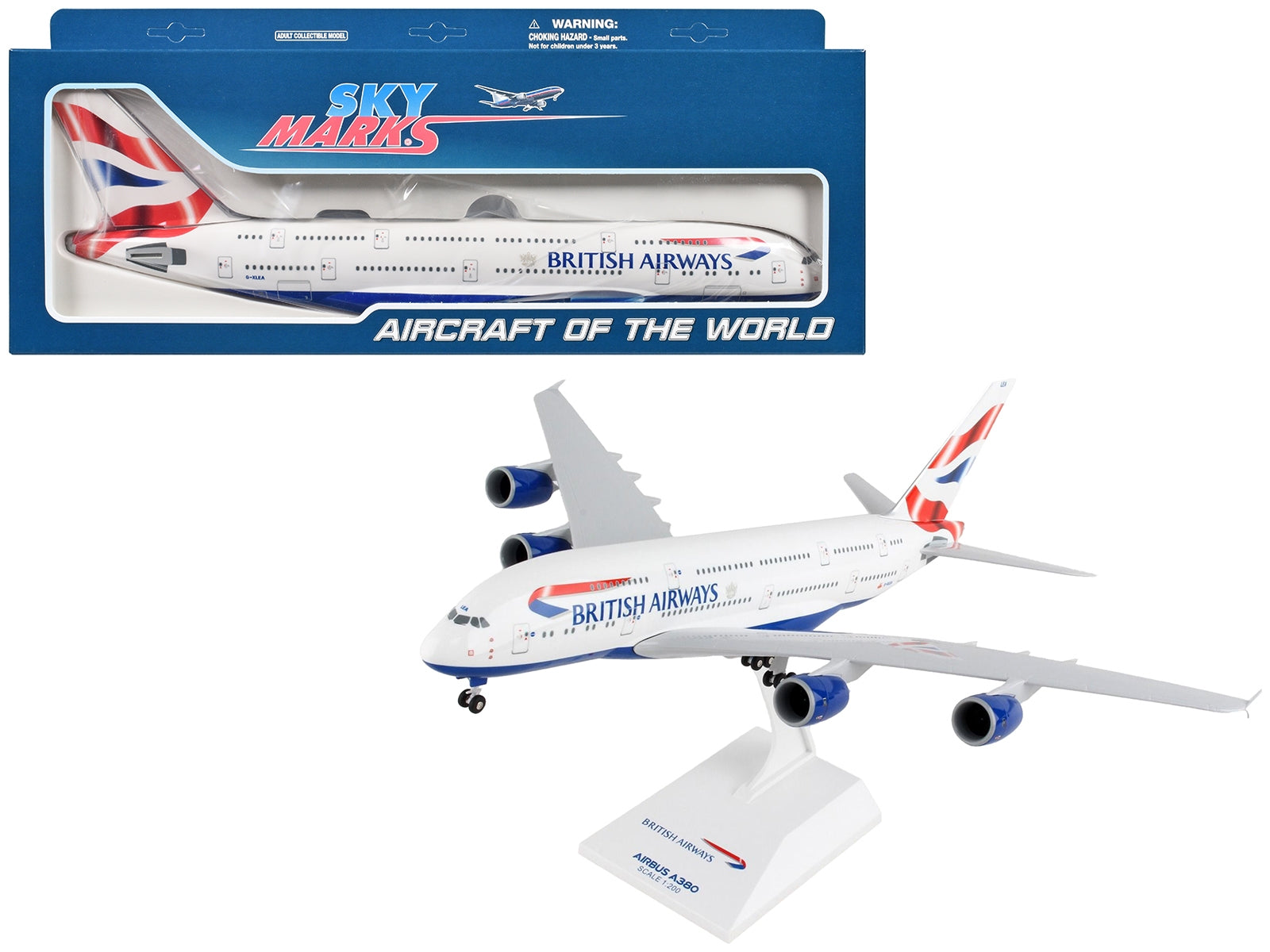 Airbus A380 Commercial Aircraft with Landing Gear "British Airways" (G-XLEA) White with Tail Graphics (Snap-Fit) 1/200 Plastic Model by Skymarks - Premium Airbus from Skymarks - Just $95.99! Shop now at Rapidvehicles