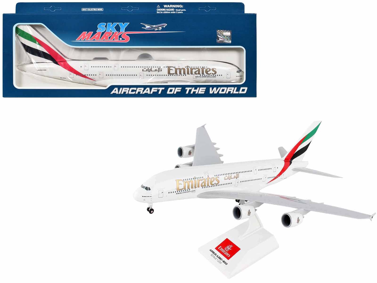 Airbus A380-800 Commercial Aircraft with Landing Gear "Emirates Airlines" (A6-EEA) White with Tail Graphics (Old Livery) (Snap-Fit) 1/200 Plastic Model by Skymarks - Premium Airbus from Skymarks - Just $95.99! Shop now at Rapidvehicles