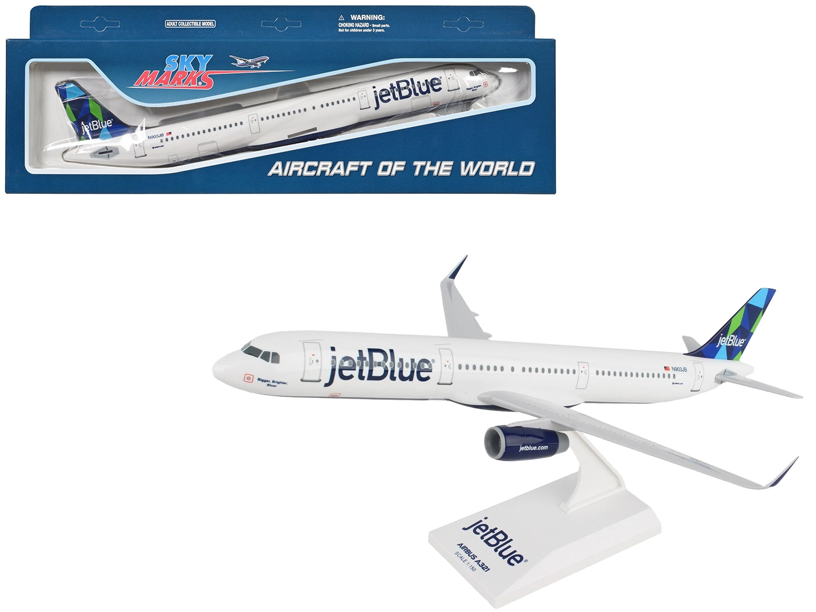 Airbus A321 Commercial Aircraft "JetBlue Airways" (N903JB) White with Blue Tail (Snap-Fit) 1/150 Plastic Model by Skymarks