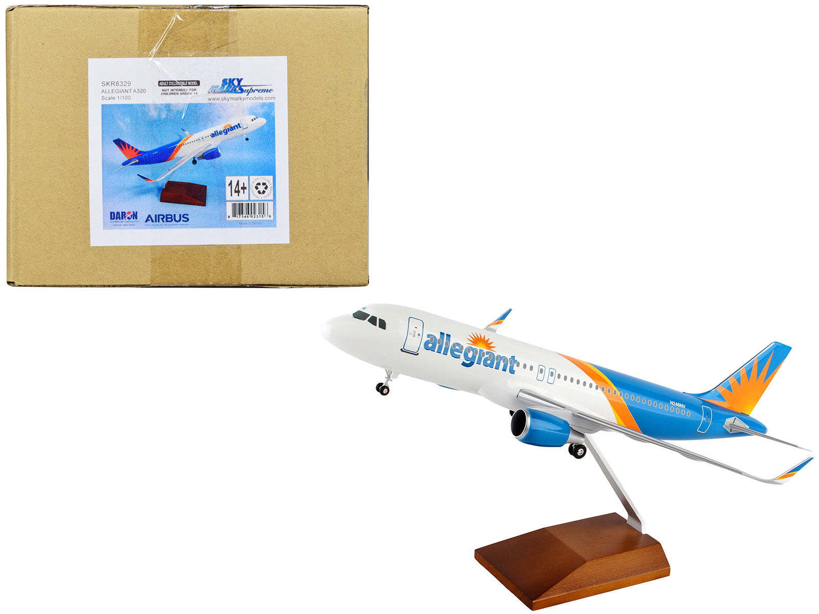 Airbus A320 Commercial Aircraft with Landing Gear "Allegiant Air" (N246NV) White and Blue with Orange Stripes (Snap-Fit) 1/100 Plastic Model by Skymarks - Premium Aircrafts and War Planes from Skymarks - Just $208.99! Shop now at Rapidvehicles