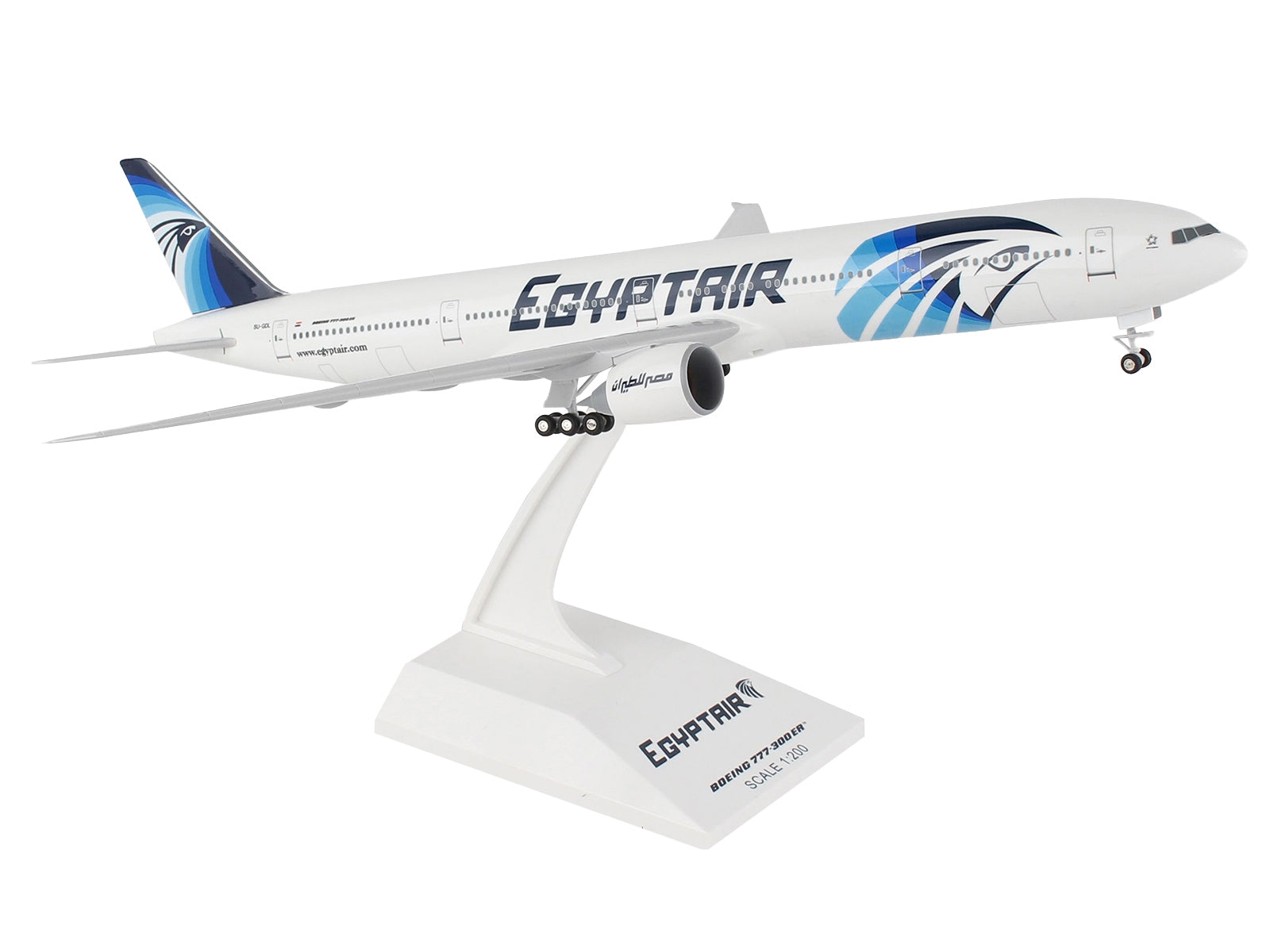 Boeing 777-300 Commercial Aircraft with Landing Gear "EgyptAir" (SU-GDL) White with Blue Tail (Snap-Fit) 1/200 Plastic Model by Skymarks - Premium Model Kits(To Built) from Skymarks - Just $90.99! Shop now at Rapidvehicles