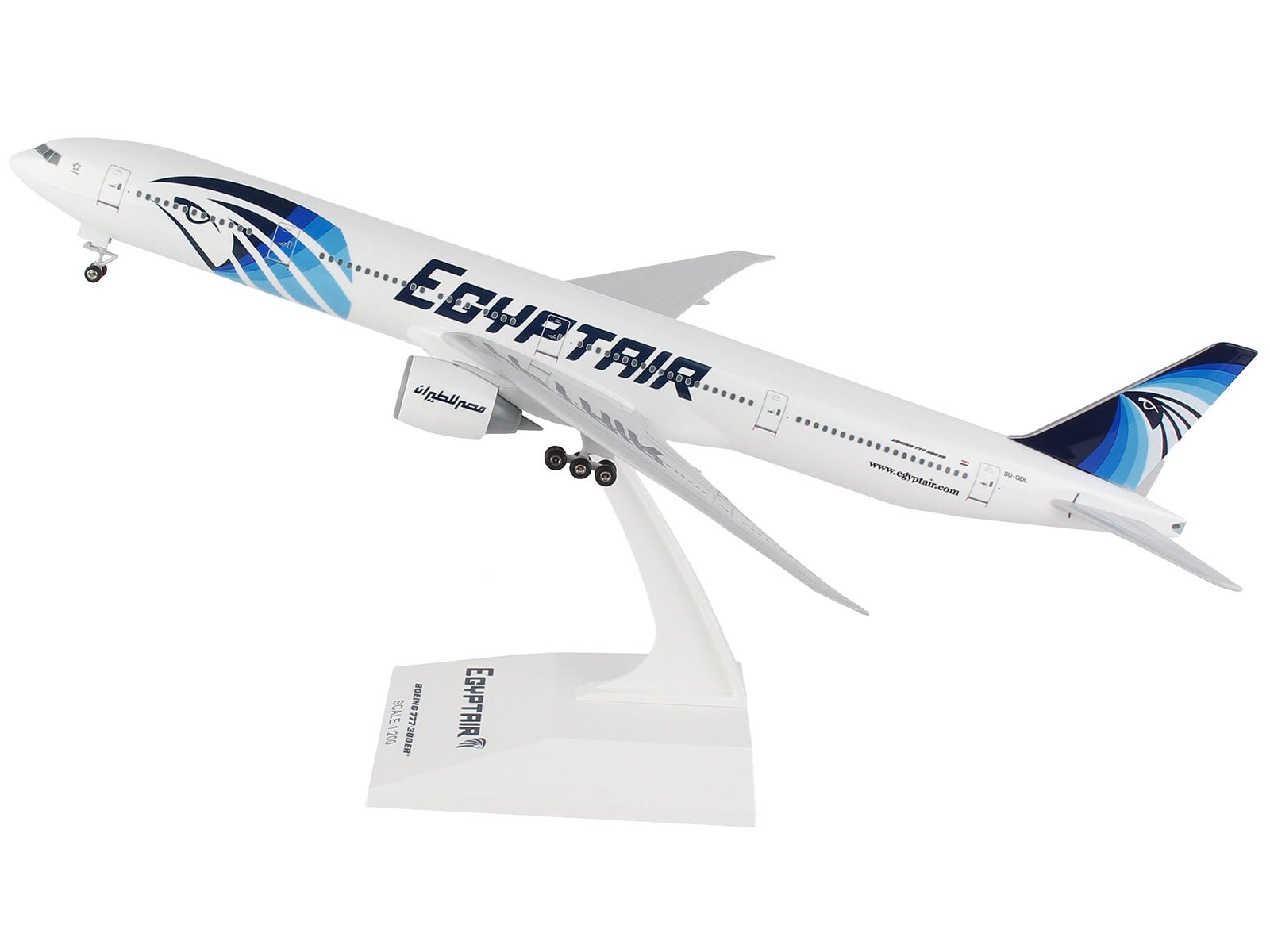 Boeing 777-300 Commercial Aircraft with Landing Gear "EgyptAir" (SU-GDL) White with Blue Tail (Snap-Fit) 1/200 Plastic Model by Skymarks - Premium Model Kits(To Built) from Skymarks - Just $90.99! Shop now at Rapidvehicles