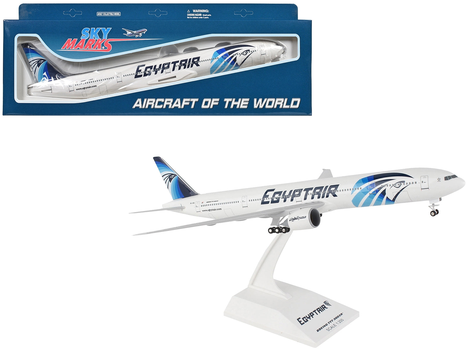 Boeing 777-300 Commercial Aircraft with Landing Gear "EgyptAir" (SU-GDL) White with Blue Tail (Snap-Fit) 1/200 Plastic Model by Skymarks - Premium Model Kits(To Built) from Skymarks - Just $90.99! Shop now at Rapidvehicles