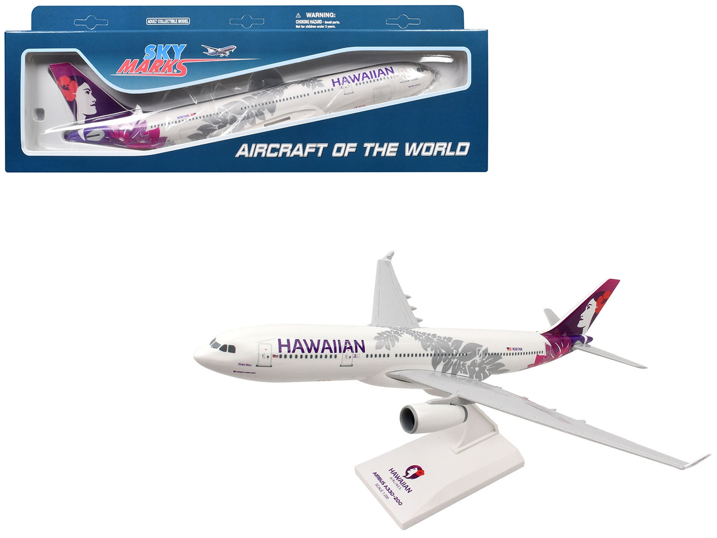 Airbus A330-200 Commercial Aircraft "Hawaiian Airlines" (N361HA) White with Purple Tail (Snap-Fit) 1/200 Plastic Model by Skymarks - Premium Aircrafts and War Planes from Skymarks - Just $79.58! Shop now at Rapidvehicles