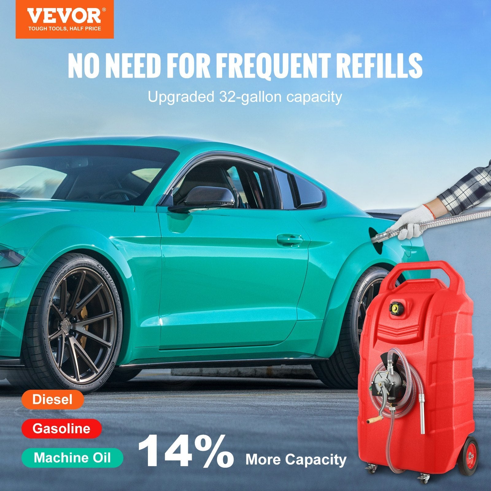 VEVOR Fuel Caddy, 32 Gallon, Portable Fuel Storage Tank On-Wheels, with Manual Transfer Pump, Gasoline Diesel Fuel Container for Cars, Lawn Mowers, ATVs, Boats, More, Red - Premium Fuel Caddy from VEVOR - Just $306.79! Shop now at Rapidvehicles