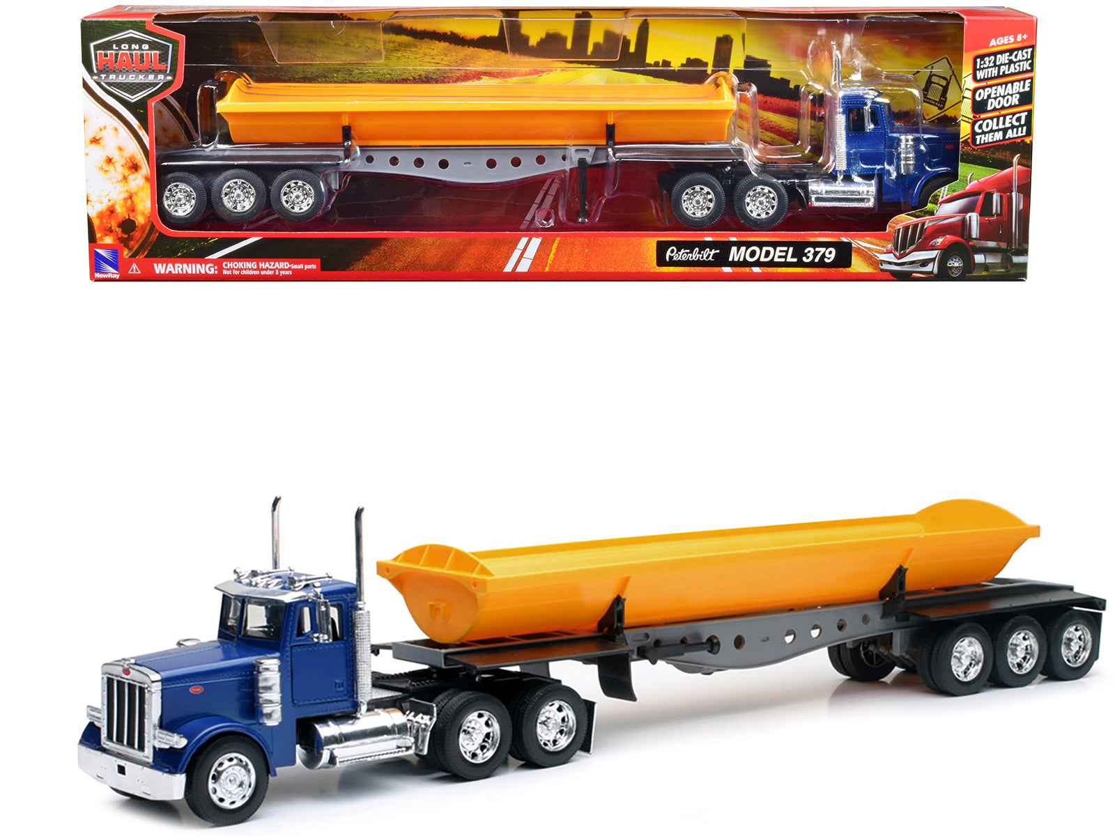 Peterbilt 379 Truck with Side Dump Blue and Yellow "Long Haul Truckers" Series 1/32 Diecast Model by New Ray free shipping USA