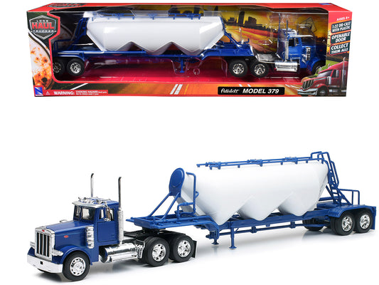 Peterbilt 379 Truck Blue with Pneumatic Tanker Trailer White "Long Haul Truckers" Series 1/32 Diecast Model by New Ray free shipping USA