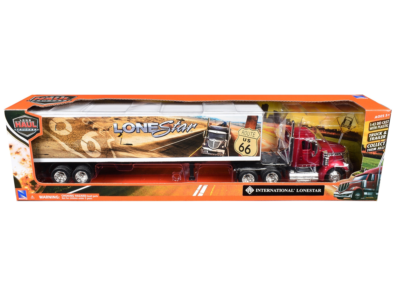 International LoneStar Truck Red Metallic with Trailer "Route 66" "Long Haul Trucker" Series 1/43 Diecast Model by New Ray - Premium International Models from New Ray - Just $54.52! Shop now at Rapidvehicles