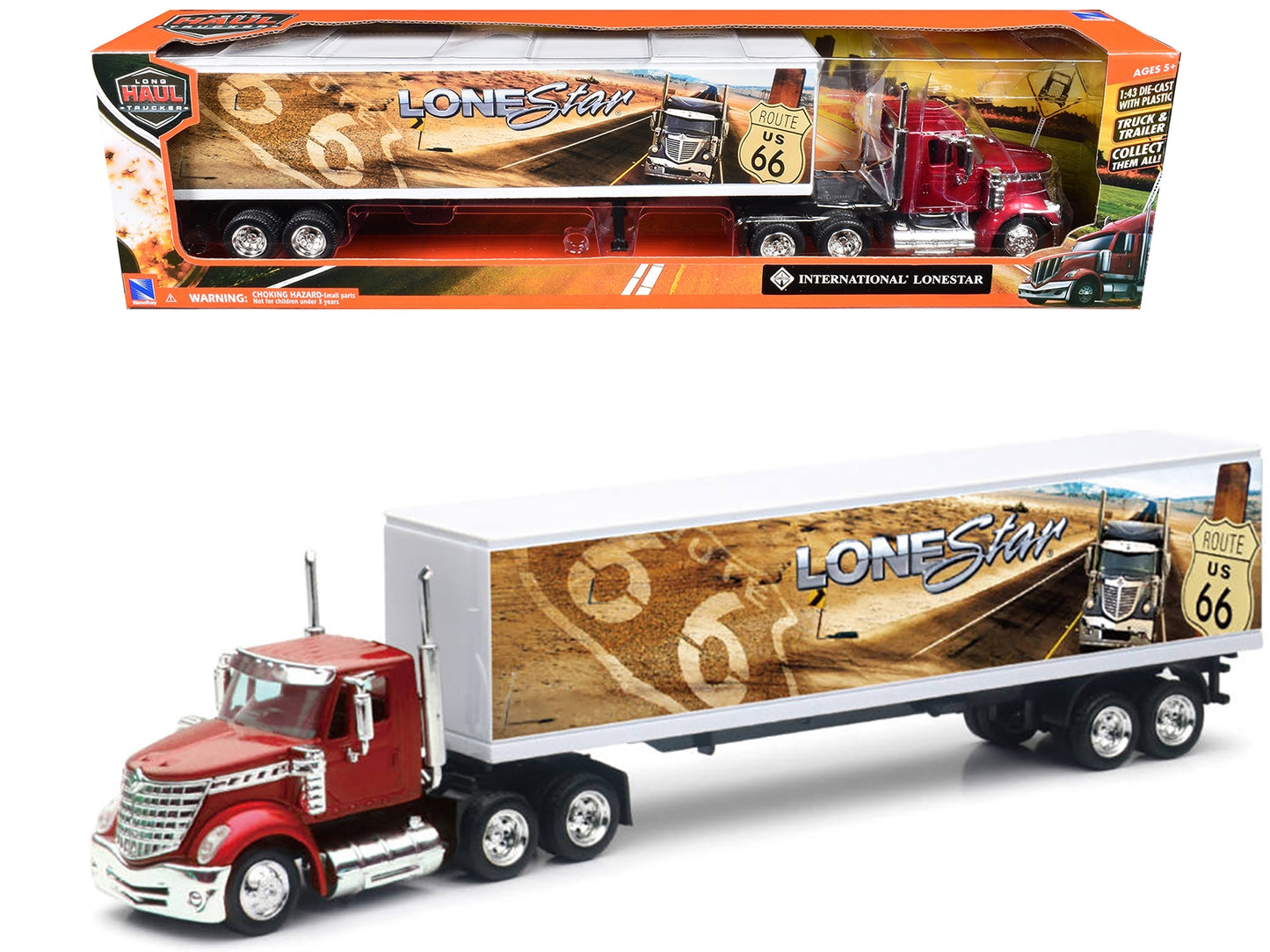 International LoneStar Truck Red Metallic with Trailer "Route 66" - Premium International Models from New Ray - Just $59.39! Shop now at Rapidvehicles