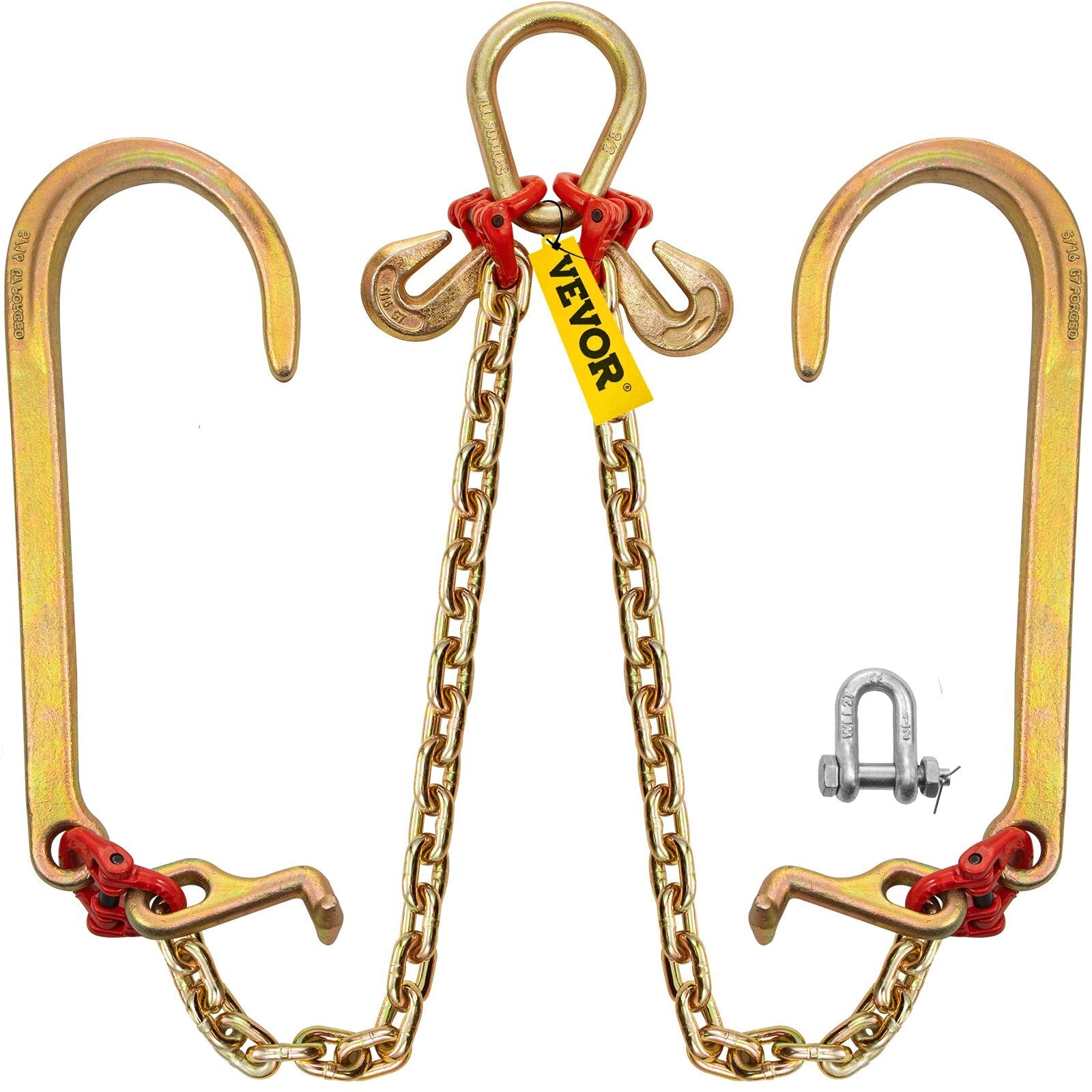 VEVOR V Bridle Chain, 5/16 in x 2 ft Bridle Tow Chain, Grade 80 V-Bridle Transport Chain, 9260 Lbs Break Strength with TJ Hooks and Crab Hooks, Heavy Duty Pear Link Connector and Chain Shorteners - Premium Tow Chain from VEVOR - Just $75.59! Shop now at Rapidvehicles