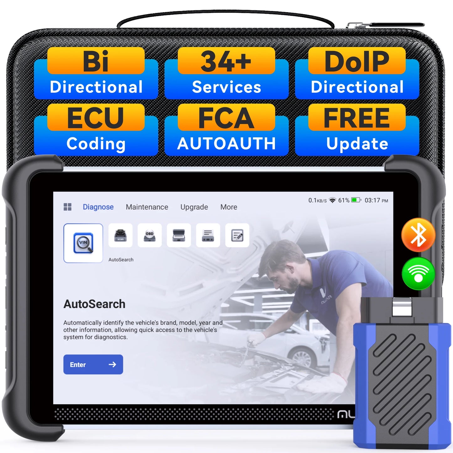 MUCAR 892BT OBD2 Scanner CANFD&DOIP All System Diagnostic Tool, Bi-Directional ECU Coding, 34 Reset Lifetime Free for all Cars