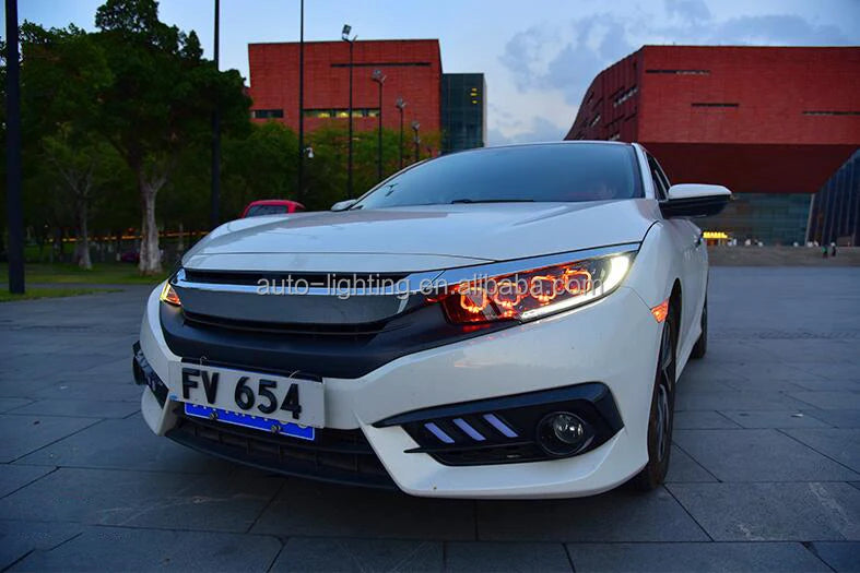 AKD-Car Styling Head Light Parts for CIVIC X G10 Bugatti Modified LED Lamps Headlights DRL Dual Projector Facelift