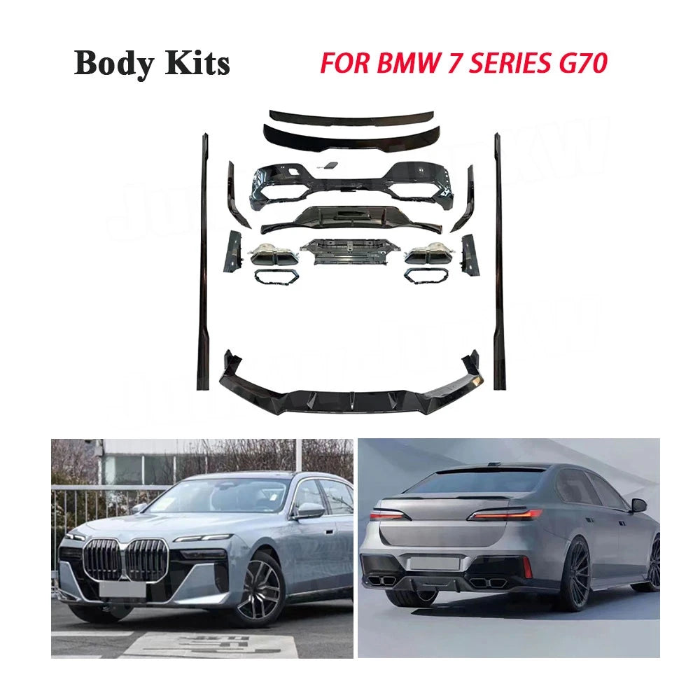 ABS Body Kits Three section Front Lip Rear Lip Top Wing Tail Wing Side Skirt Black Throat for BMW 7 Series G70 Sport 2023+