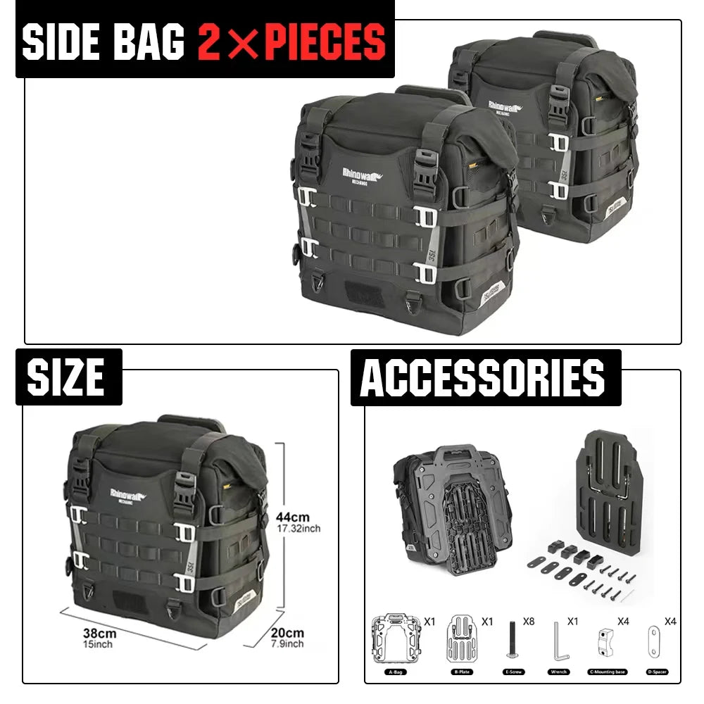 Rhinowalk Motorcycle Side Bag 35L Waterproof Quick Release Saddle Bag For BMW R1300GS R1250GS R1200GS S1000XR Motorbike Luggage
