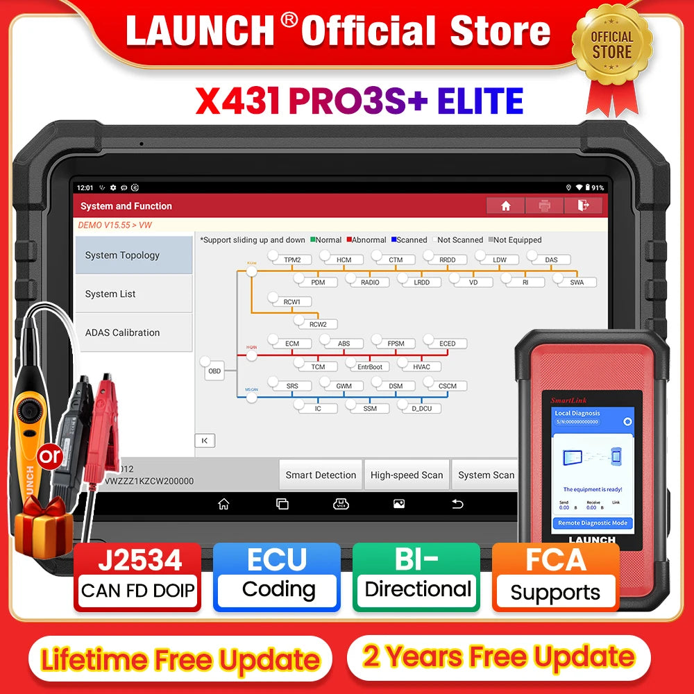 LAUNCH X431 PRO3S+ ELITE Smartlink C CAN FD\DOIP\J2534 Programming Car Full System topology diagram diagnostic tool OBD2 Scanner