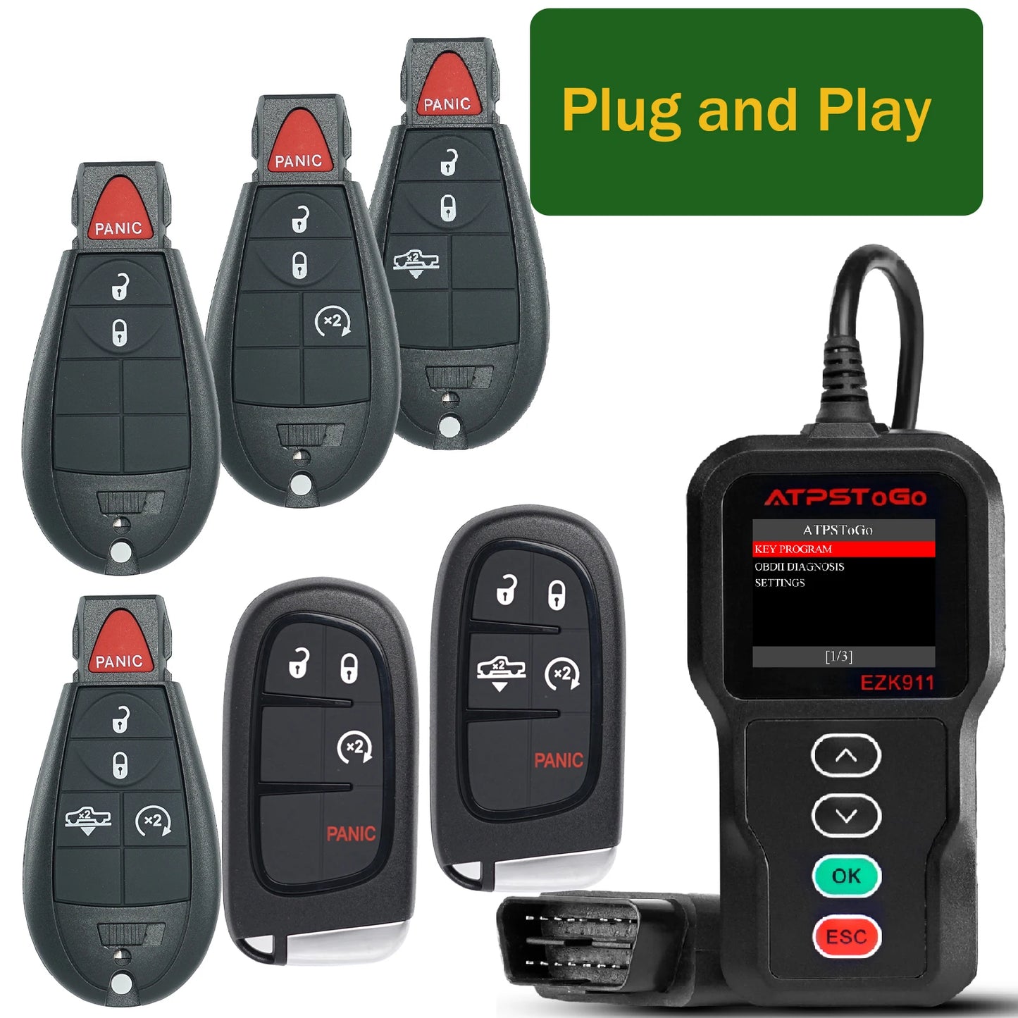 ATPSTOGO New Replacement Remote Key fob and Programmer tool For 2007-2017 Dodge Ram 1500 2500 3500 programming key fob GQ4-53T