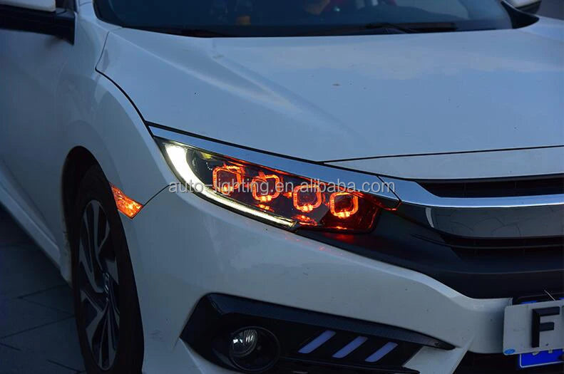 AKD-Car Styling Head Light Parts for CIVIC X G10 Bugatti Modified LED Lamps Headlights DRL Dual Projector Facelift