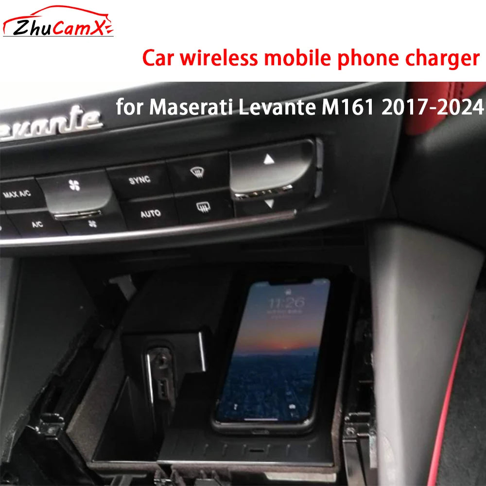 for Maserati Levante M161 2017-2024 Center Console Storage Car Wireless Mobile Phone Charger QI 18W iPhone Magsafe Fast Charging