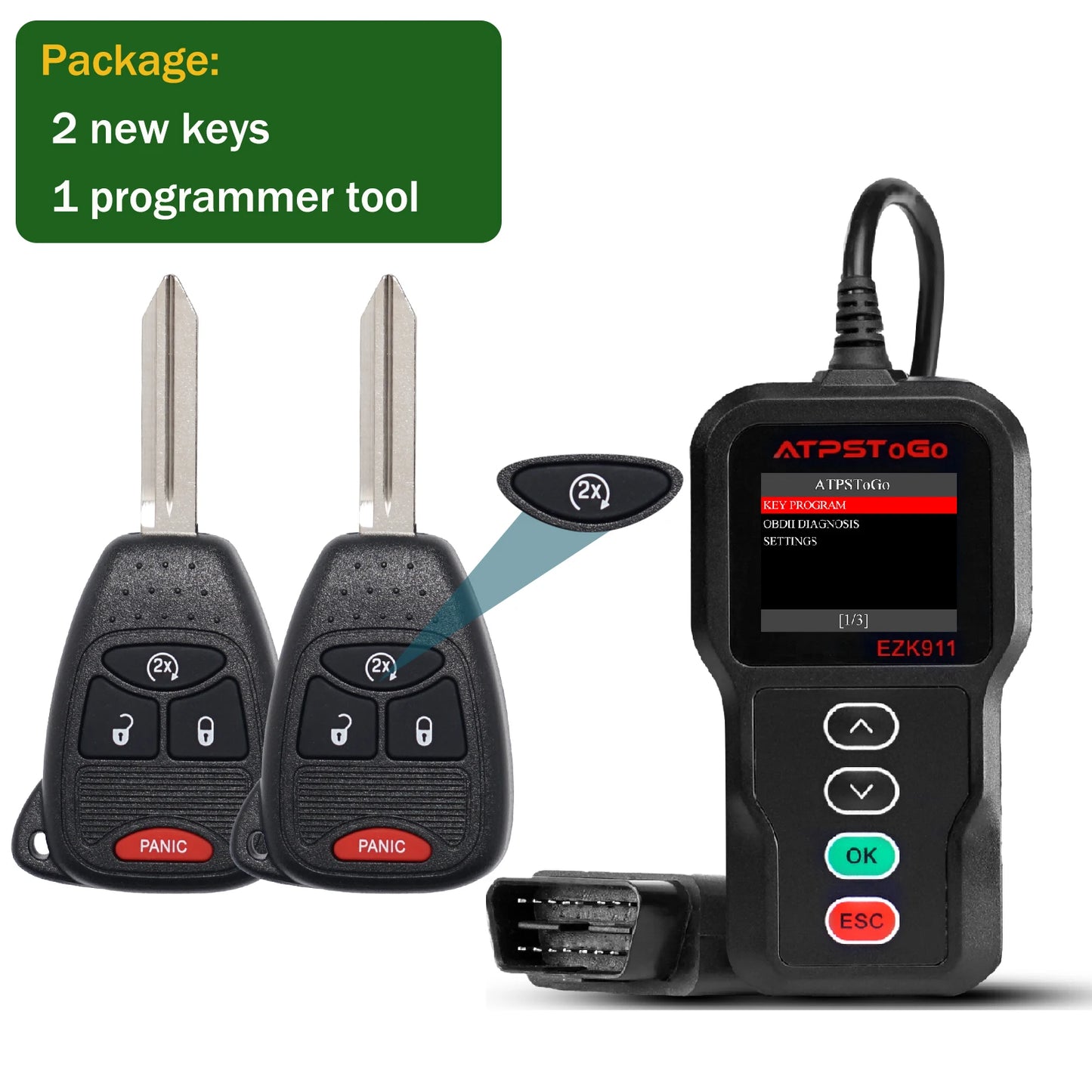 ATPSTOGO New Replacement Remote Key fob and Programmer tool For 2007-2017 Dodge Ram 1500 2500 3500 programming key fob GQ4-53T