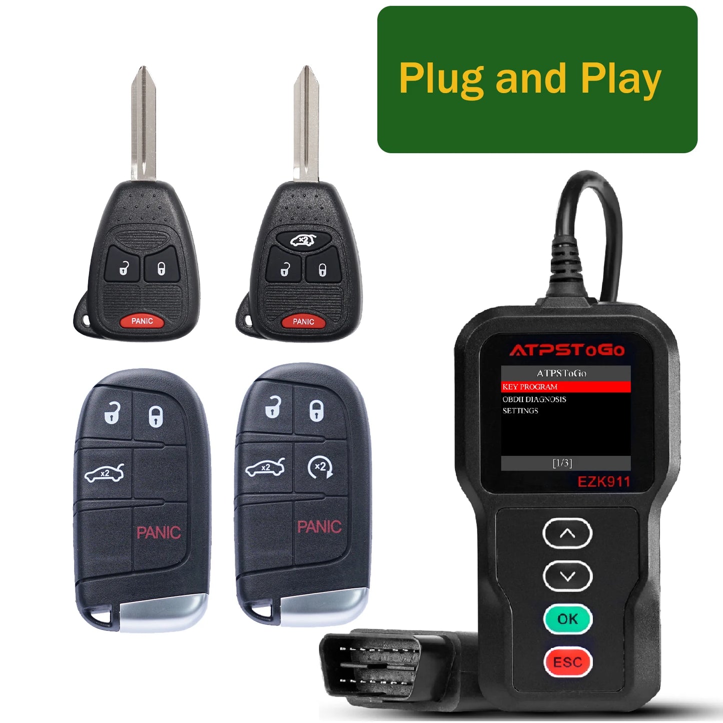 ATPSTOGO New Replacement Remote Key fob and Programmer tool For 2007-2017 Dodge Ram 1500 2500 3500 programming key fob GQ4-53T