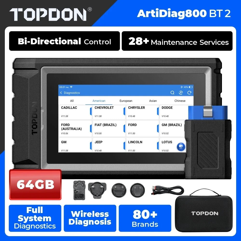 TOPDON Artidiag800 BT 2 OBDII Scanner All System Auto Diagnostic Scan Tool Bi-Directional Control Active Tes 28+ Reset Service