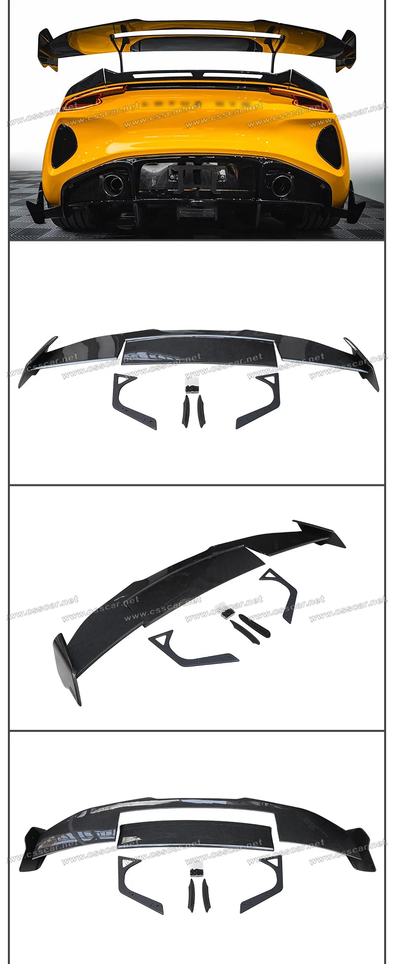 CSS Design Dry Carbon Fiber High Tail Wing Car Accessory For Lotus Emira MK 2 Style Auto Rear Bumper Trunk Roof Spoiler Brackets