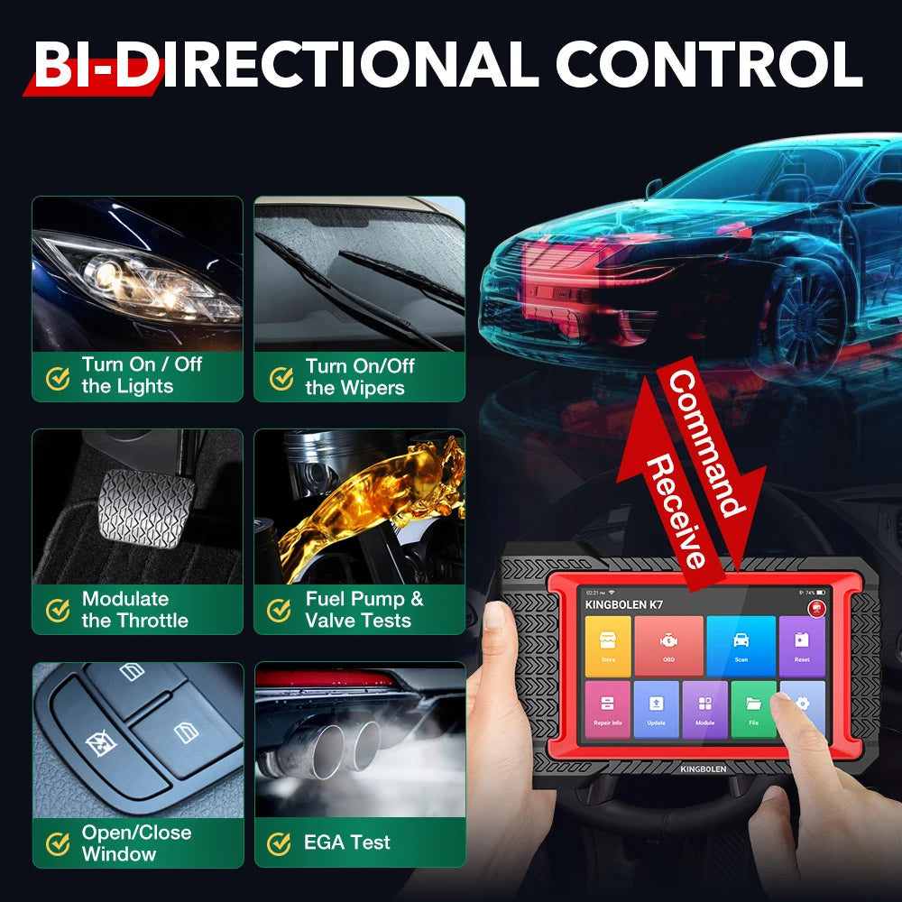 KINGBOLEN K7 Car Diagnostic Tools All System ECU Coding Bidirectionnal 28 Service FCA OBD2 Scanner Lifetime Free Update PK MAX 2