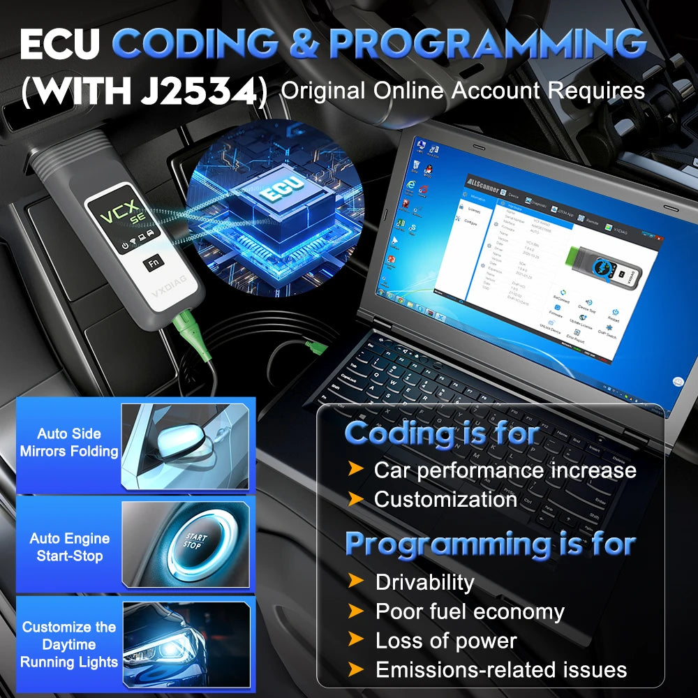VXDIAG VCX SE J2534 Passthru Programmer OEM Reprogramming Diagnostic Tool for 11+ Brands for Mercedes Benz VW BMW JLR Porsche
