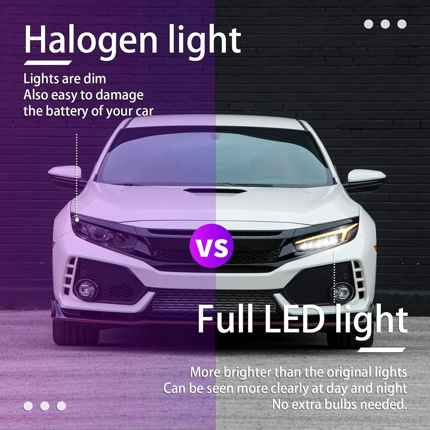 LED Headlights  for Honda Civic Sedan/Coupe/Hatchback 2016-2022 10th Gen With Sequential Turn Signal Assembly