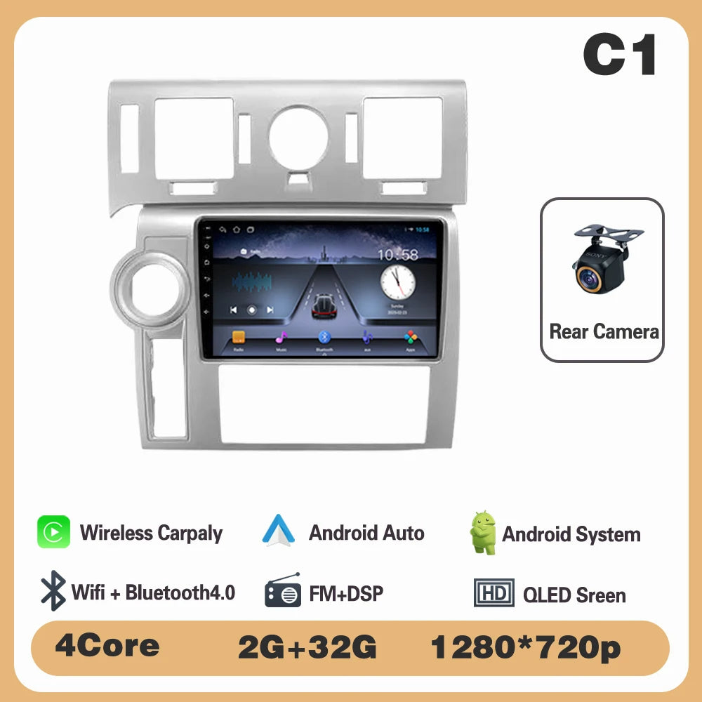 Car Radio Android 14 For Hummer H2 E85 2007 - 2009 Carplay Stereo DVD No 2din Autoradio Multimedia Bluetooth Navigation GPS WIFI